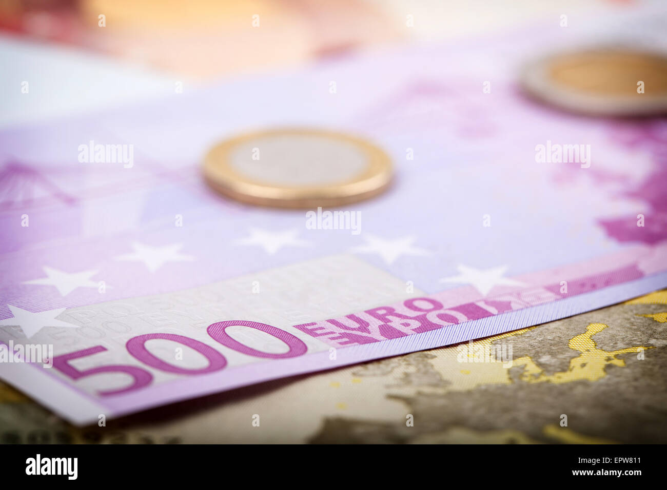 Euro money: closeup of banknotes and coins Stock Photo - Alamy