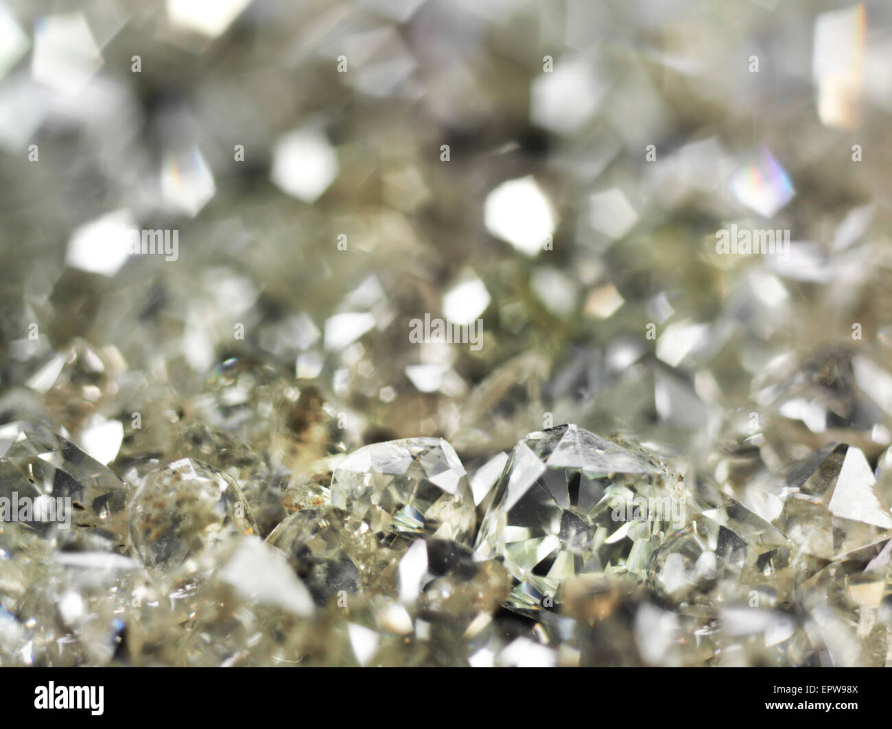 Many valuable diamonds, raw and cut, for further processing for the jewelery industry Stock Photo