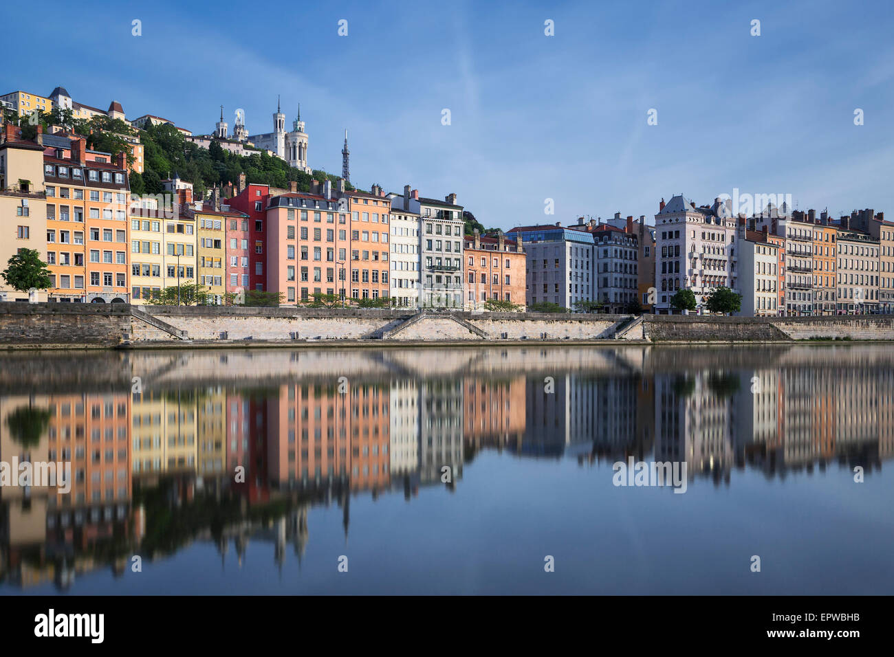 Saone river and reflection, Lyon, France Stock Photo