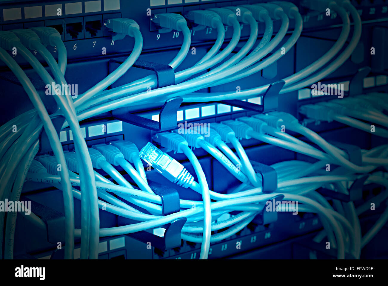 Patch Panel server rack with  cords Stock Photo