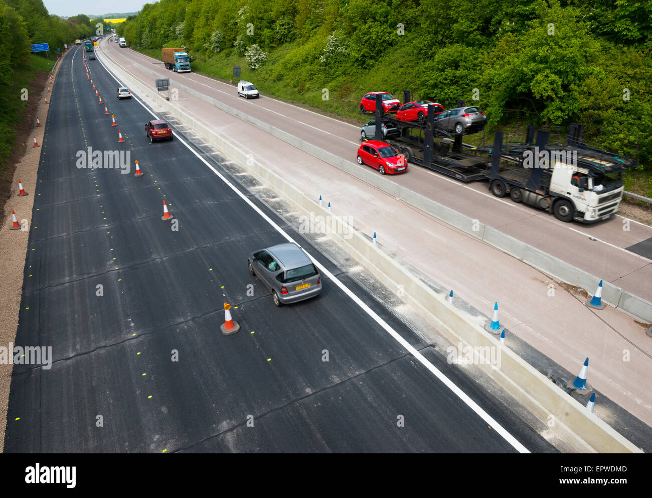Motorway resurfacing on the M54 near Shifnal in Shropshire, England. Stock Photo