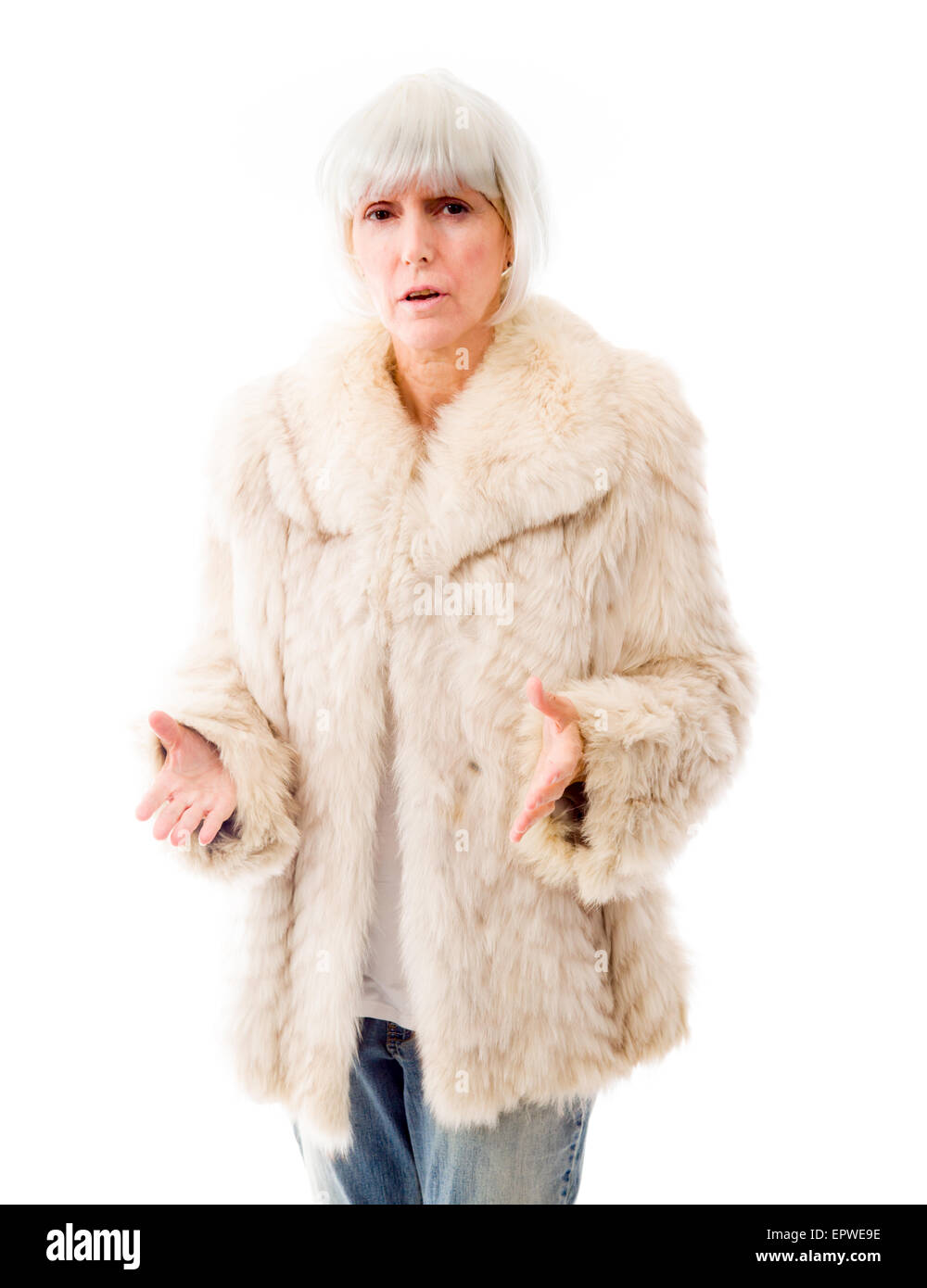 Senior woman in gesture of asking Stock Photo