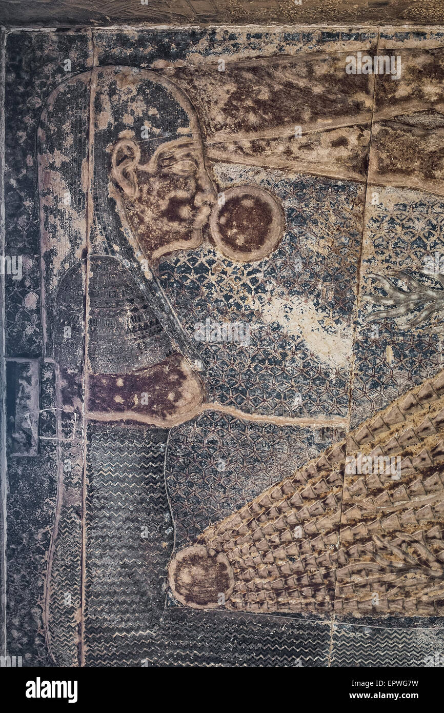 Depiction of the Goddess Nut on the ceiling of the rarely seen embalming chamber at the temple of Hathor, Dendera Stock Photo