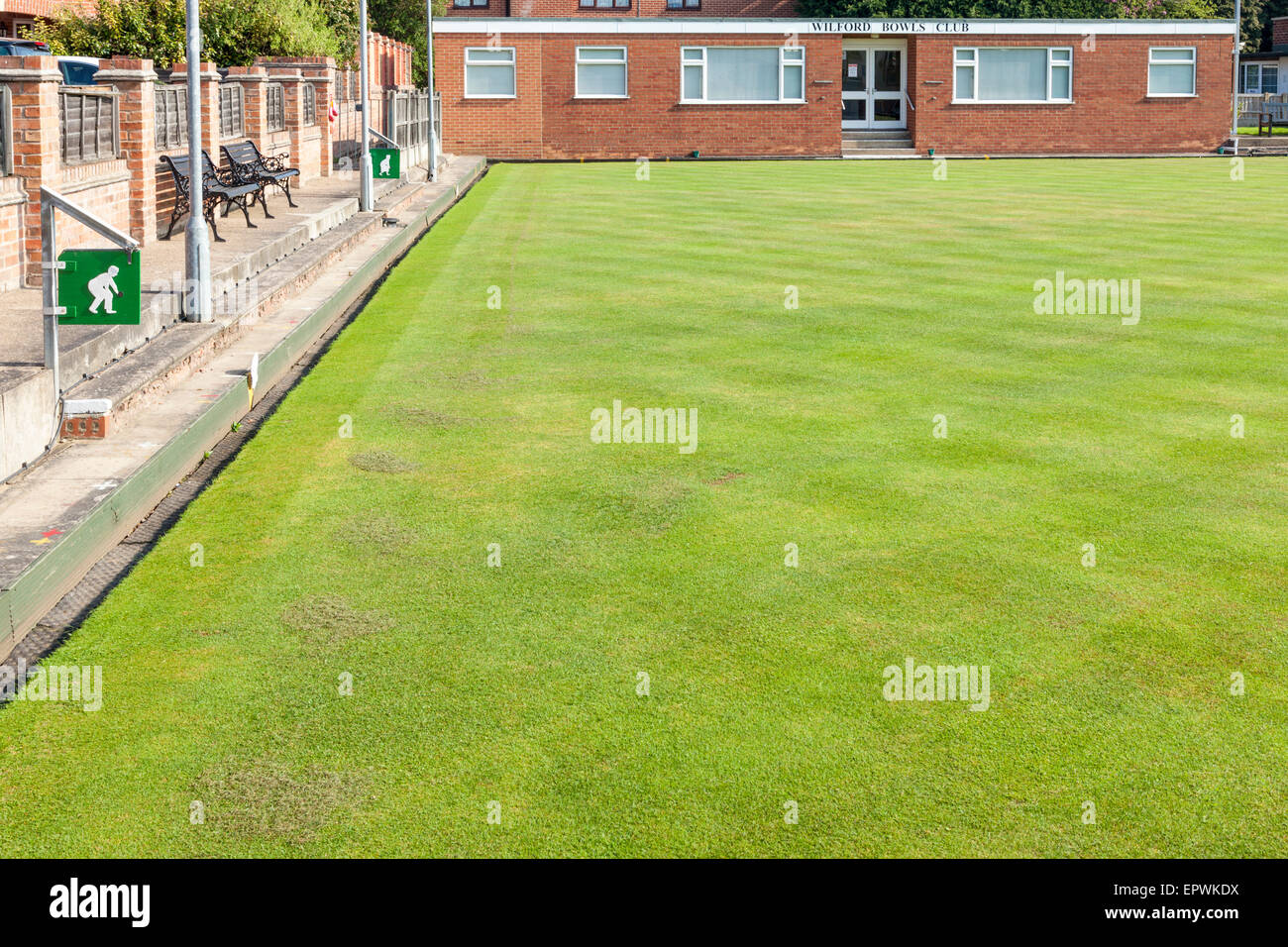 The bowling green or rink at Wilford Bowls Club, Wilford, Nottingham, England, UK Stock Photo