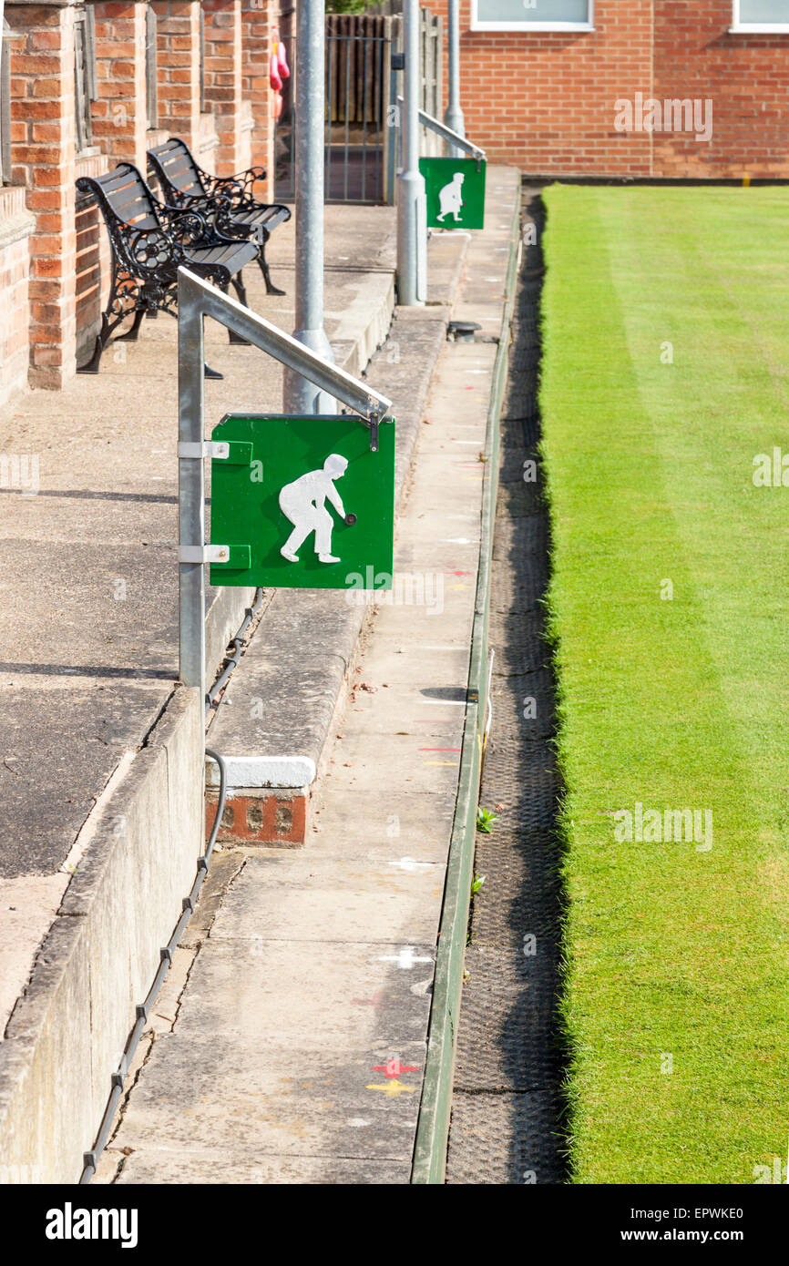 Bowling green rink ditch and marker signs, England, UK Stock Photo