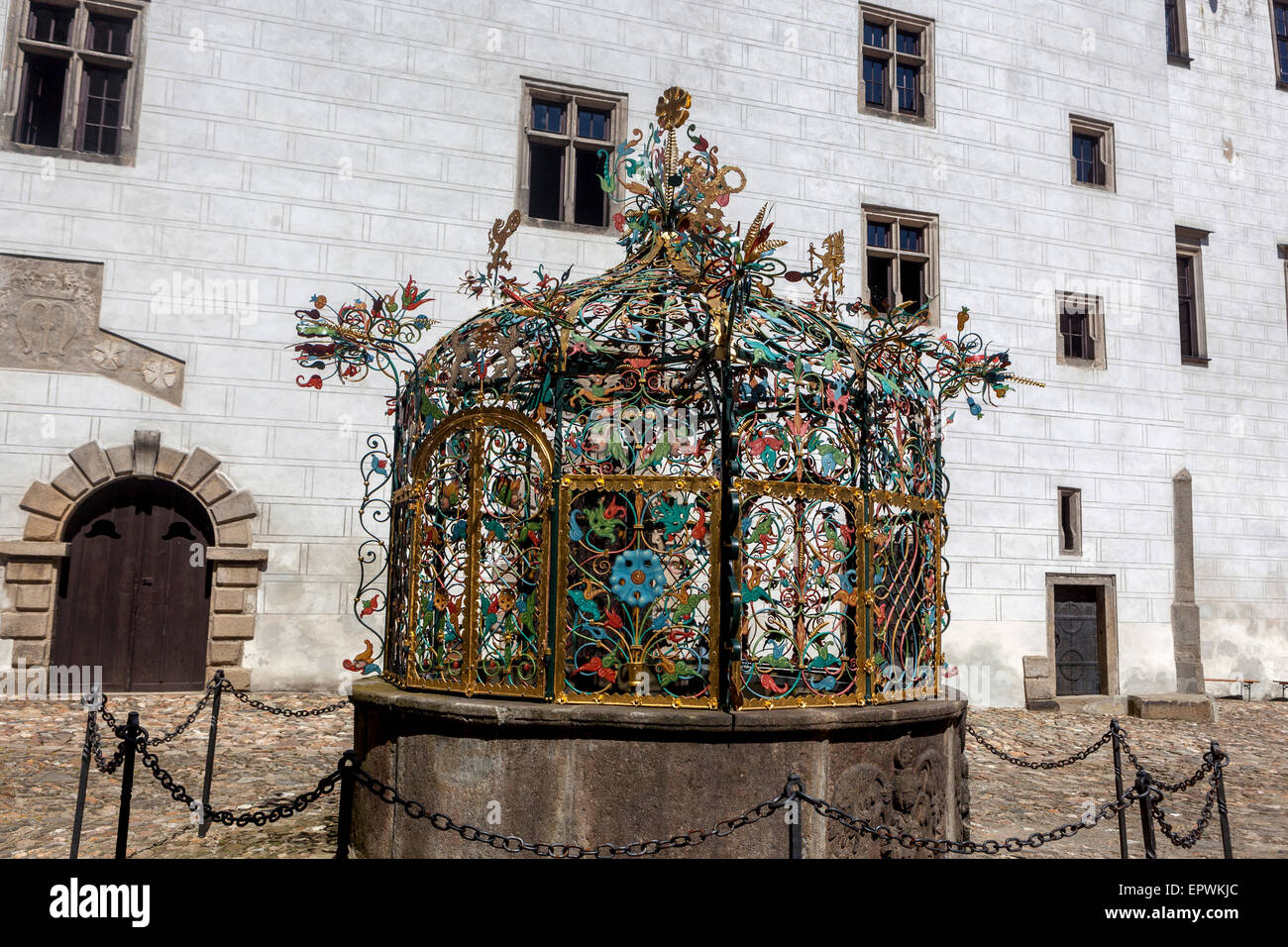 The historic old town of Jindrichuv Hradec, South Bohemia, Czech Republic, Renaissance Fountain Stock Photo