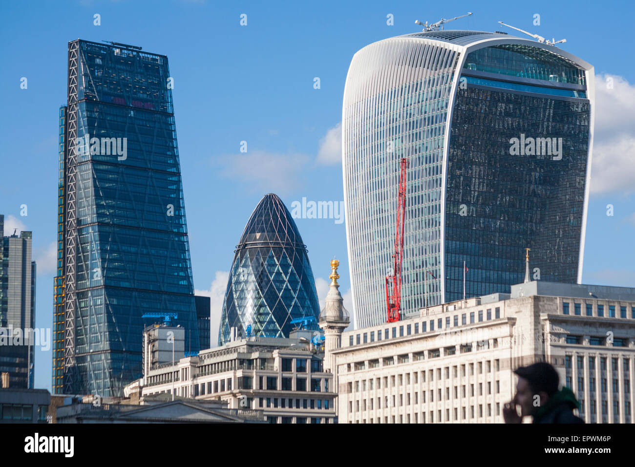 London skyline with Walkie Talkie, Gherkin and the Cheese Grater buildings, London Stock Photo