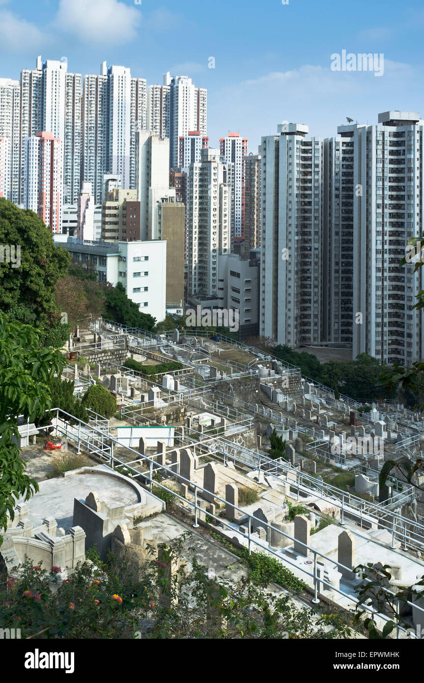 dh Aberdeen Cemetery ABERDEEN HONG KONG Chinese Hong Kong cemetery and Aberdeen skyscraper housing graves Stock Photo