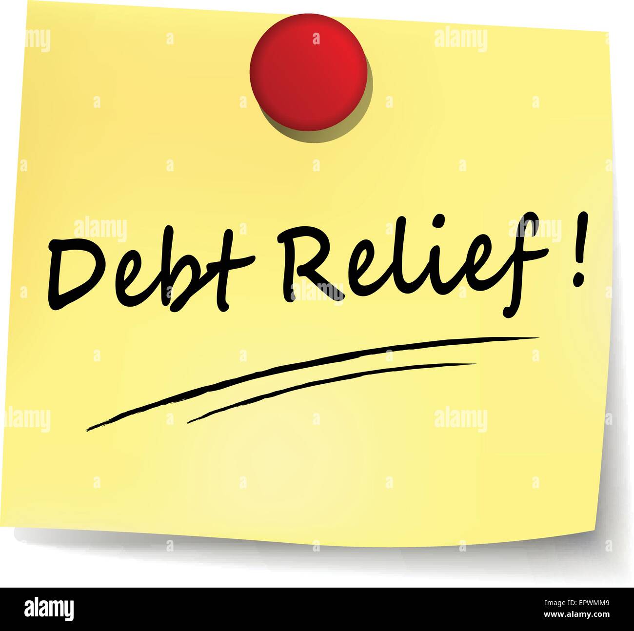 illustration of debt relief yellow note on white background Stock Vector