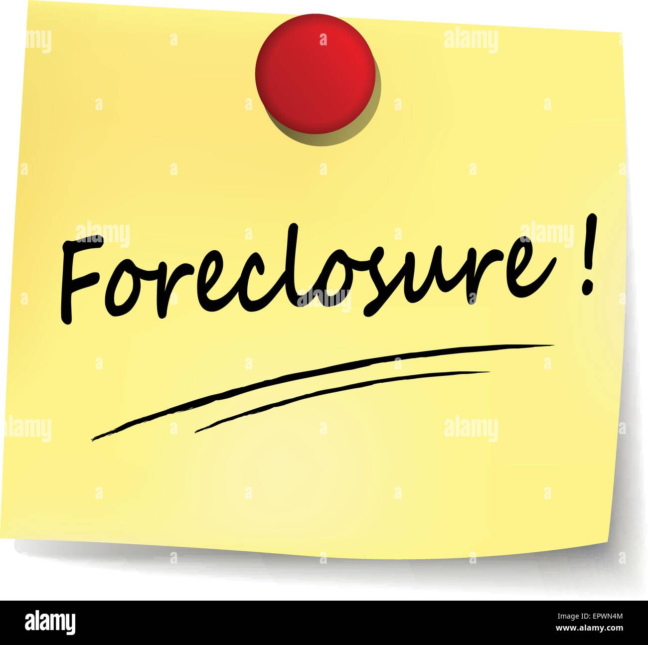 illustration of foreclosure yellow note on white background Stock Vector