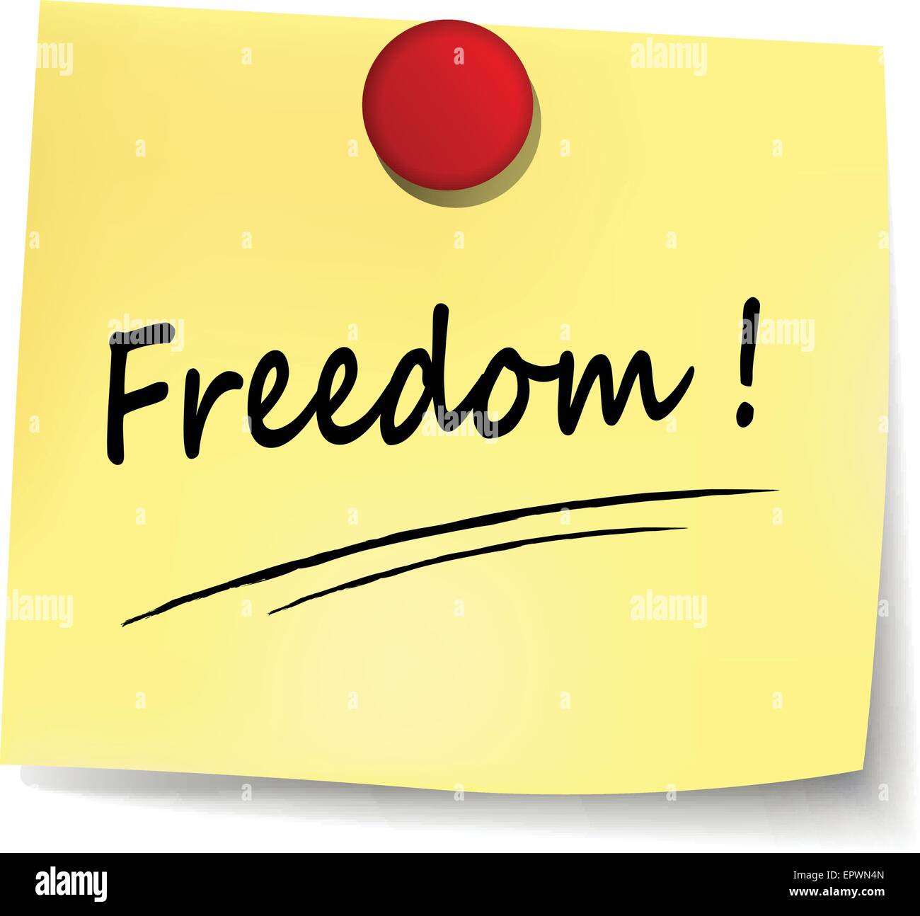 illustration of freedom yellow note on white background Stock Vector