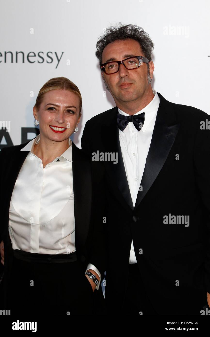 Director Paolo Sorrentino and Daniela Sorrentino attend amfAR's 22nd Cinema Against Aids gala during the 68th Annual Cannes Filmfest at Hotel du Cap-Eden-Roc in Cap d'Antibes, France, on 21 May 2015. Photo: Hubert Boesl/dpa - NO WIRE SERVICE - Stock Photo