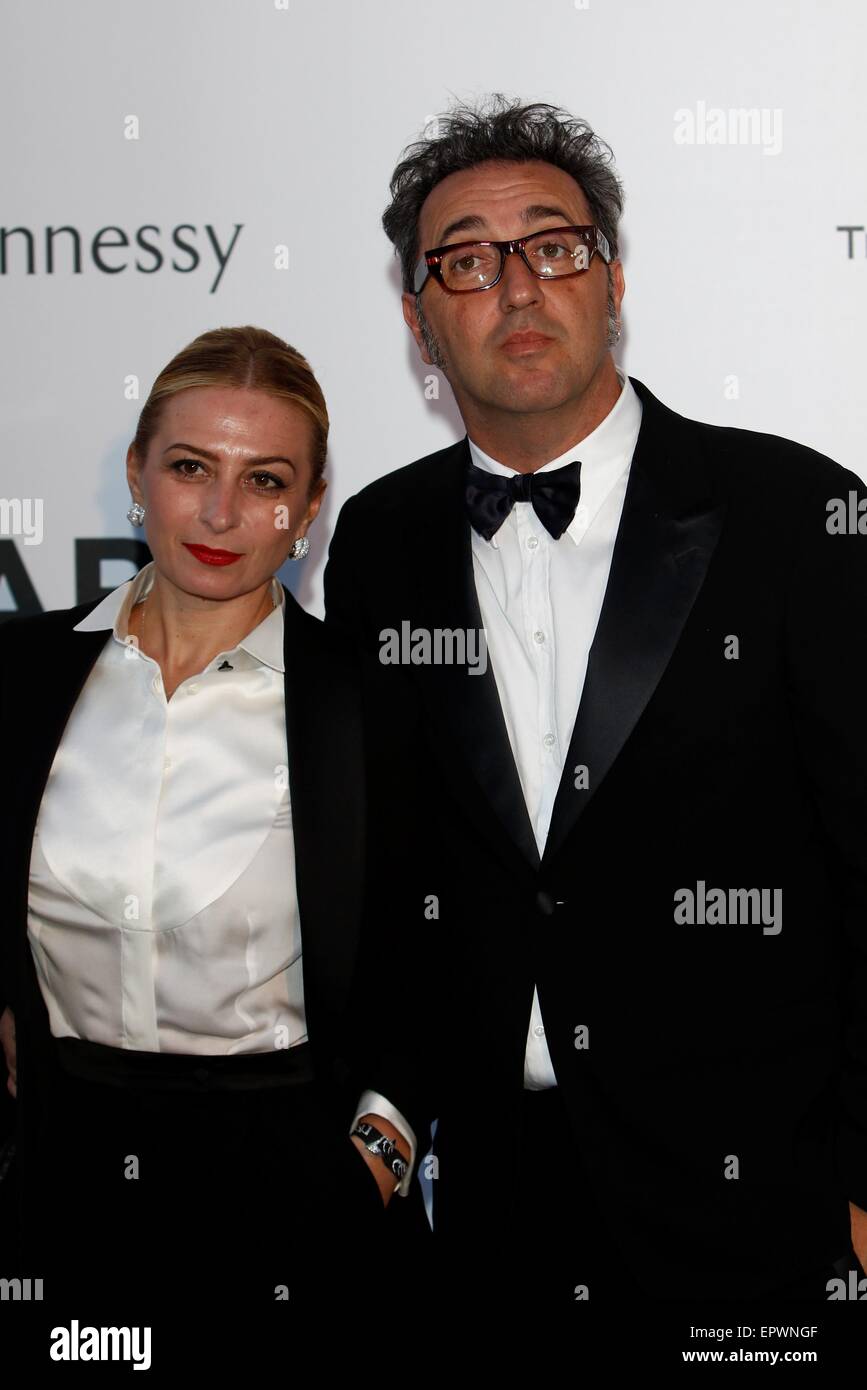 Director Paolo Sorrentino and Daniela Sorrentino attend amfAR's 22nd Cinema Against Aids gala during the 68th Annual Cannes Filmfest at Hotel du Cap-Eden-Roc in Cap d'Antibes, France, on 21 May 2015. Photo: Hubert Boesl/dpa - NO WIRE SERVICE - Stock Photo