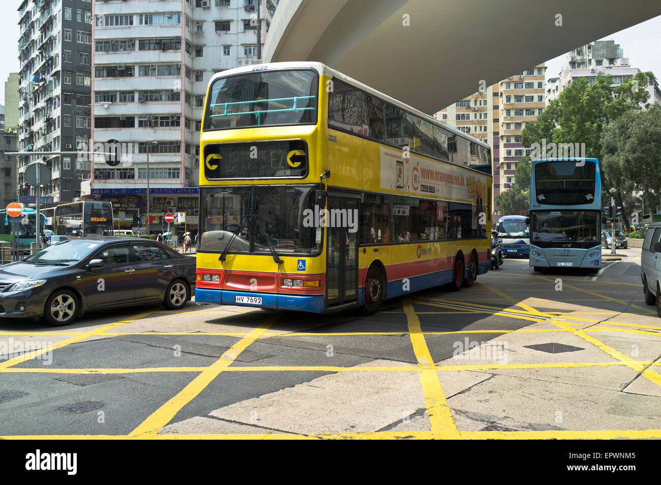 dh Citybus bus SHAM SHUI PO HONG KONG Volvo Olympian Citybus Hong Kong Kowloon road junction doubledecker buses Stock Photo