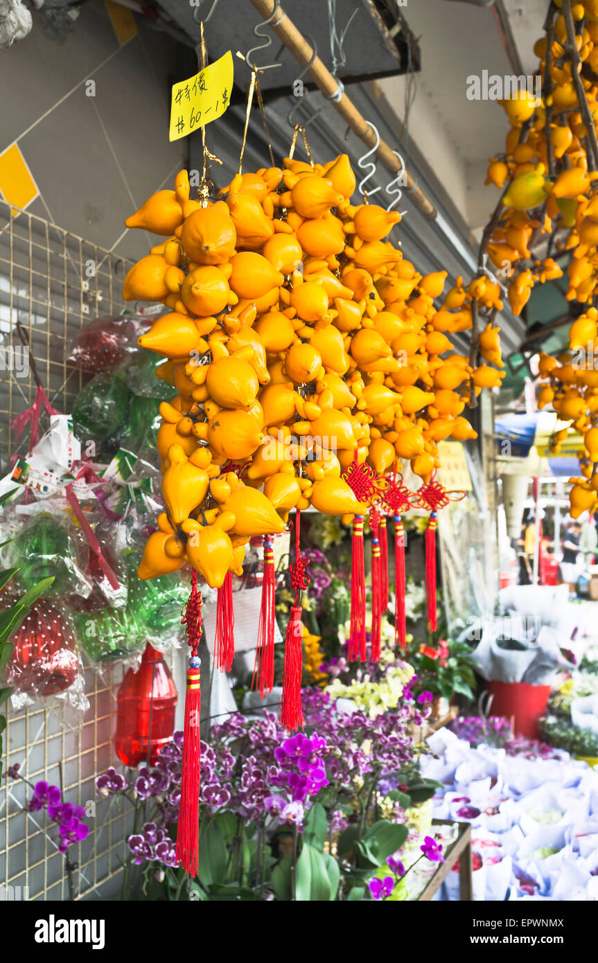 dh Flower Market MONG KOK HONG KONG Chinese New Year decoration Gold fruit orange floral decorations Stock Photo