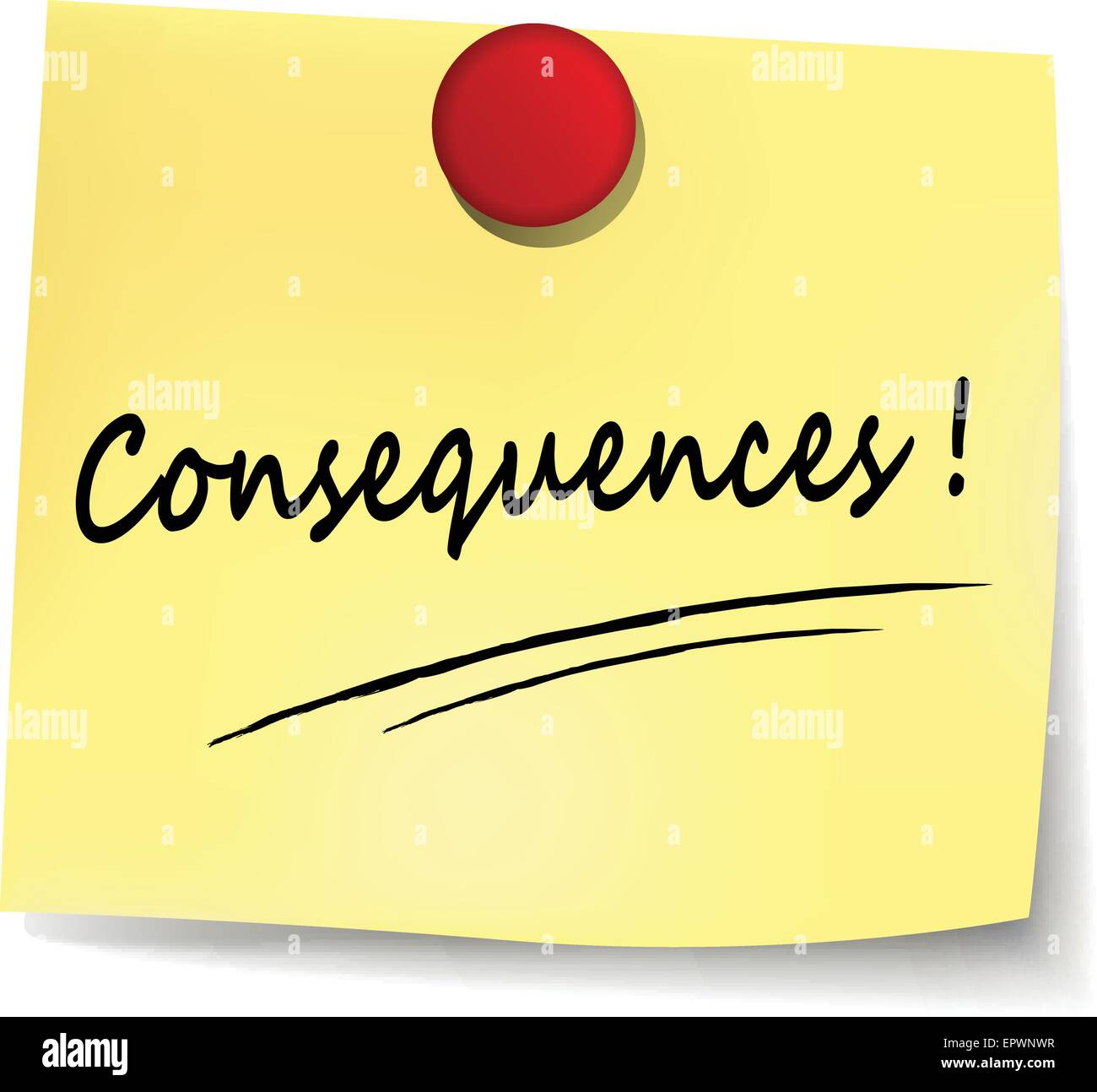 illustration of consequences yellow note on white background Stock Vector