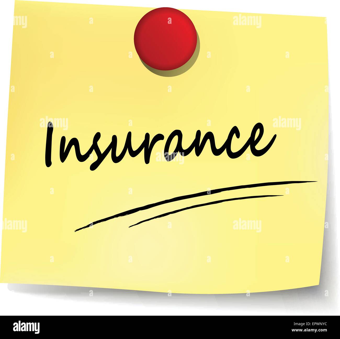 illustration of insurance yellow note on white background Stock Vector