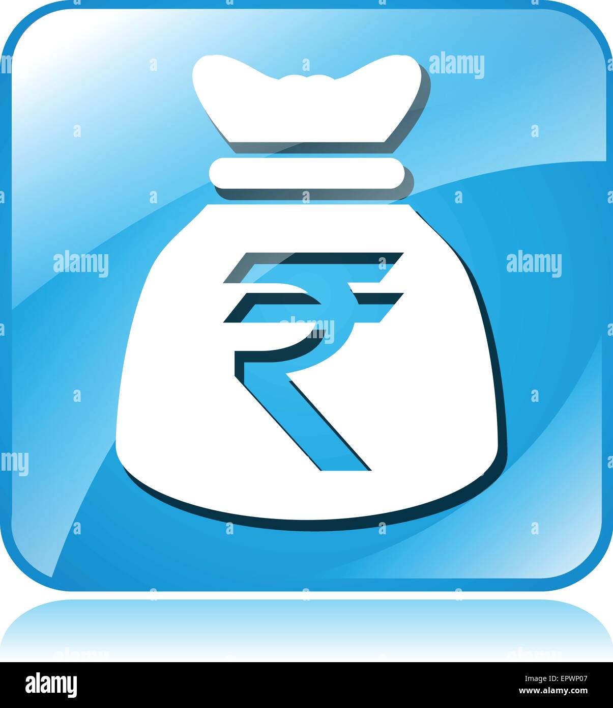 illustration of rupee blue square icon on white background Stock Vector