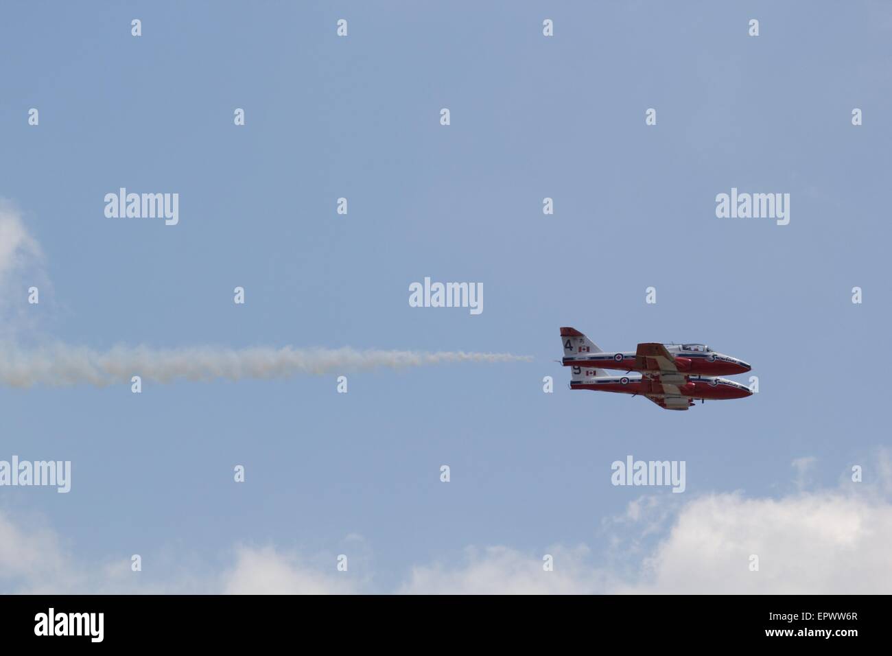 Canadian Air force "Snowbirds" perform in their CT-114 Tutors at the Great New England Air Show, Westover Air Reserve Base, Mass Stock Photo