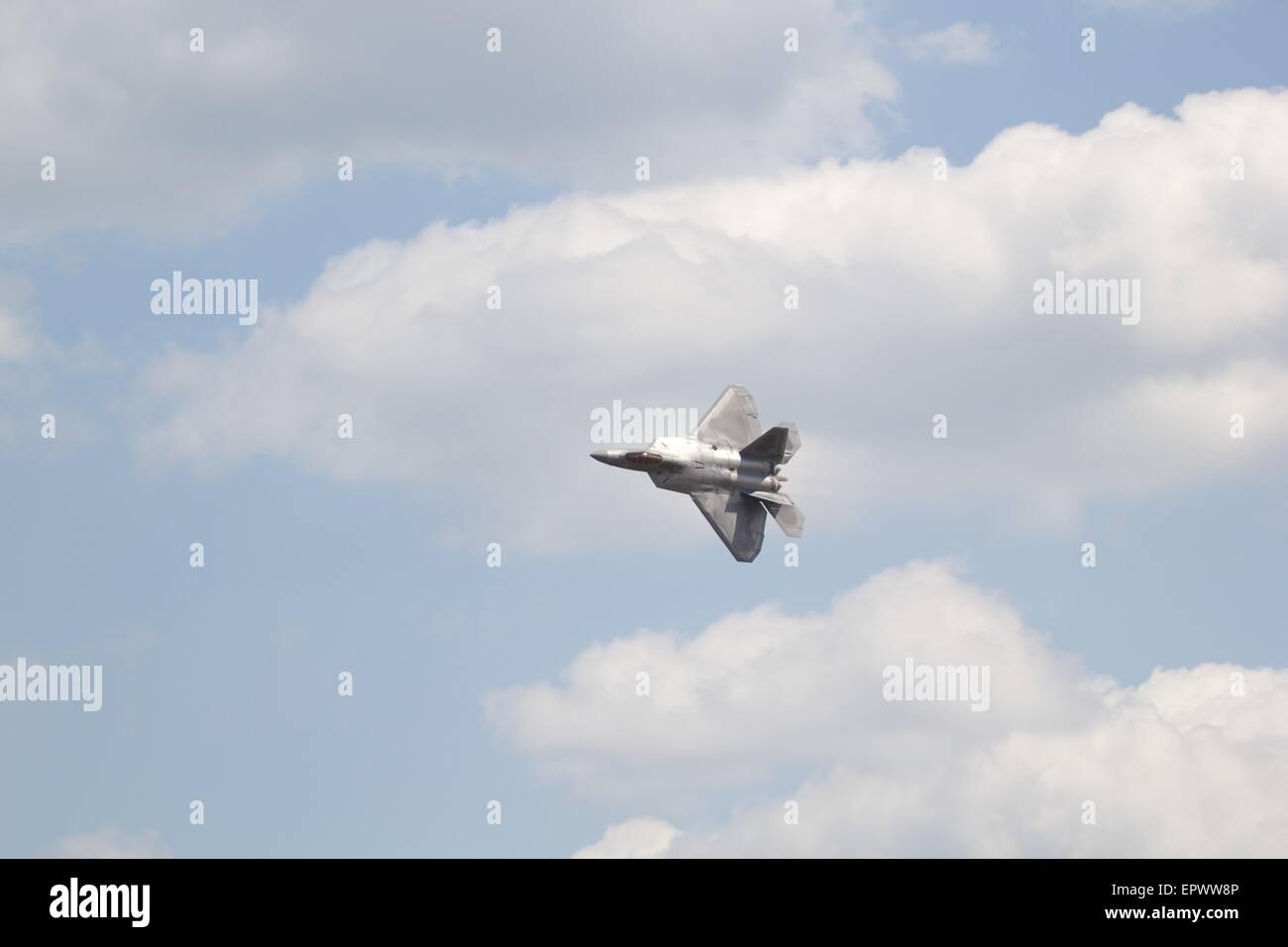 United States Air Force F 22A Raptor jet fighter dispaying at the Great New England Airshow, Westover Air Reserve Base, 2015 Stock Photo