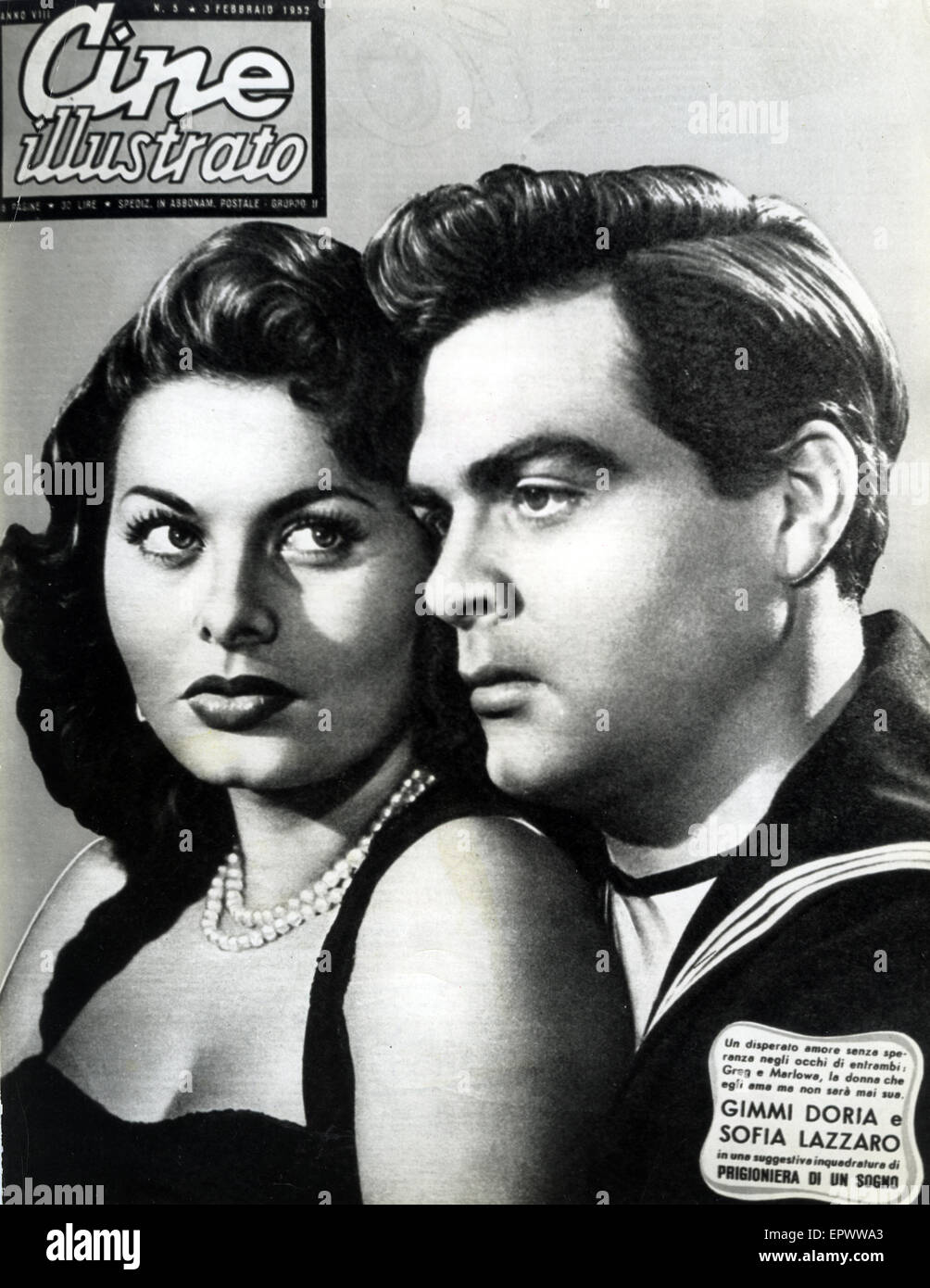 SOPHIA LOREN Italian film actress on the cover of an Italian film magazine in 1952. Inside was a fictional photo romance Stock Photo