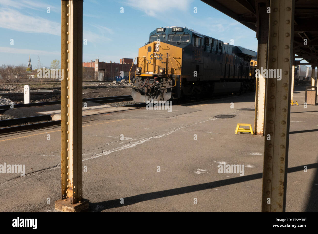 Freight train arrives in Rochester NY Stock Photo Alamy