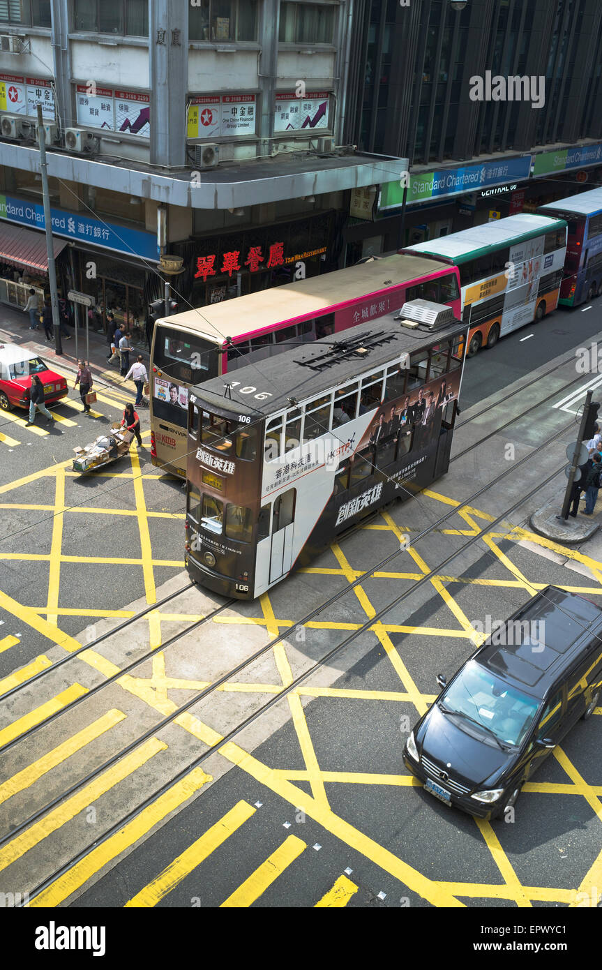 dh Des Voeux Rd CENTRAL HONG KONG Tram and buses Hong Kong road junction trams island city traffic downtown streets Stock Photo