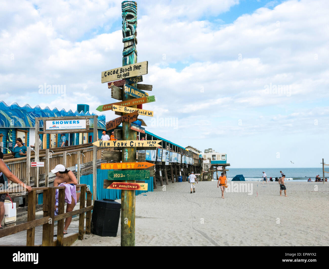 Cocoa Beach Pier Signpost, Florida, USA Stock Photo Alamy