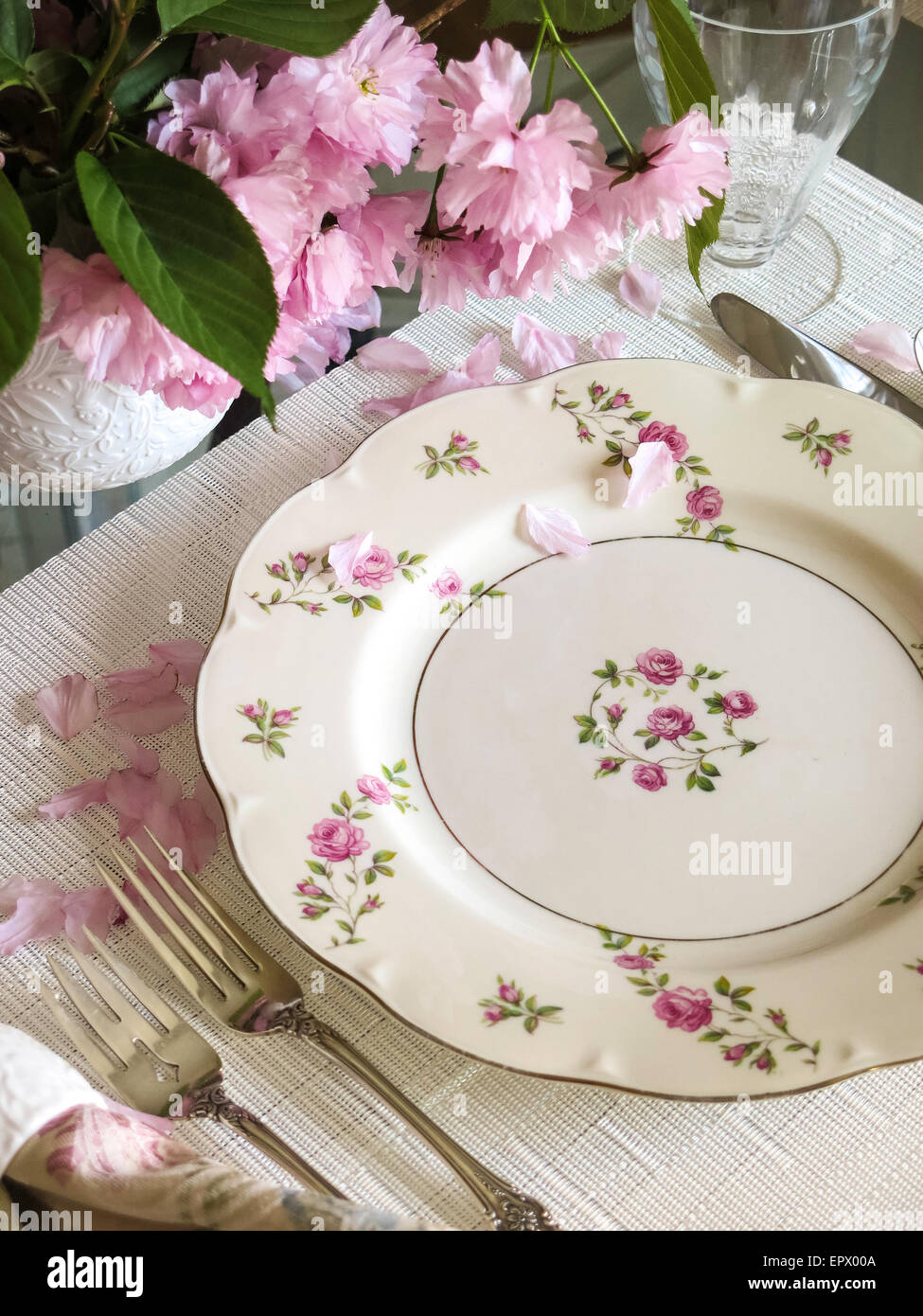 China Place Setting and Cherry Blossoms Still Life Stock Photo Alamy
