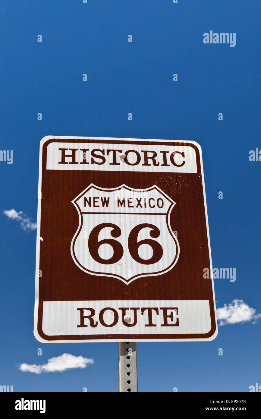 Historic Route 66 sign near Grants, New Mexico, USA. Stock Photo