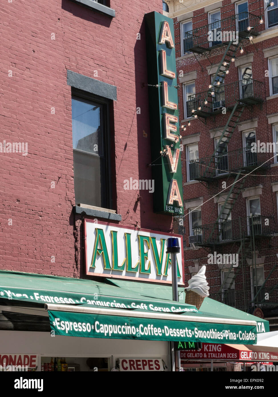 Store Front Signage, Alleva Cheese Store, Little Italy, NYC, USA Stock Photo
