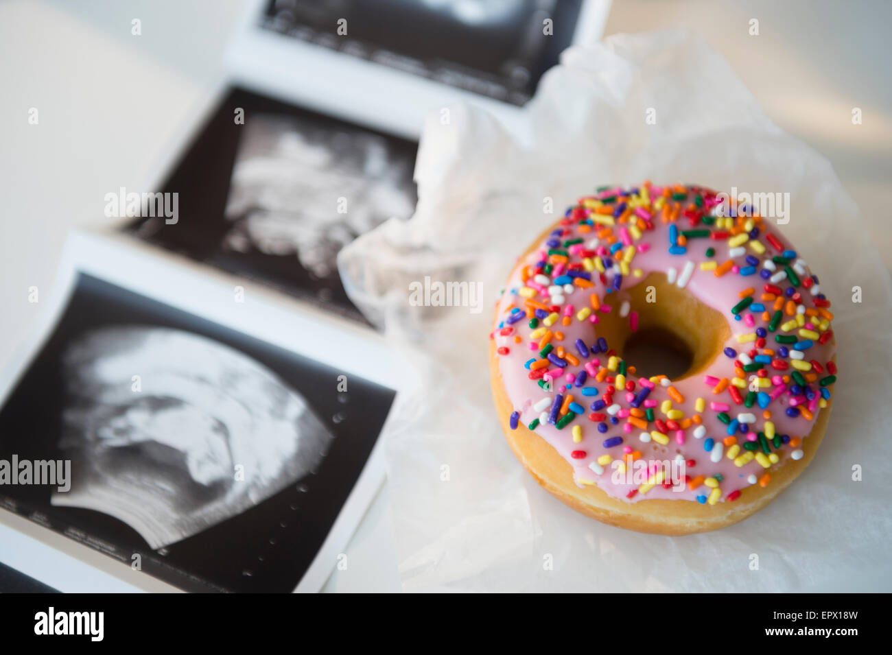 Ultrasound picture and donut Stock Photo