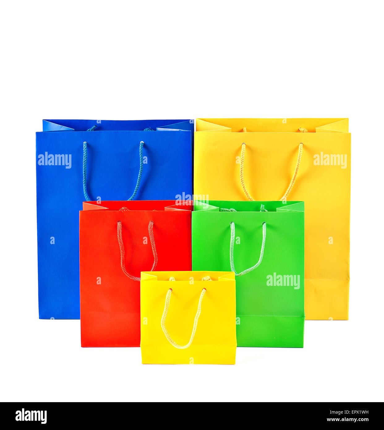 Assorted colorful shopping bags over white background. Sale concept Stock Photo