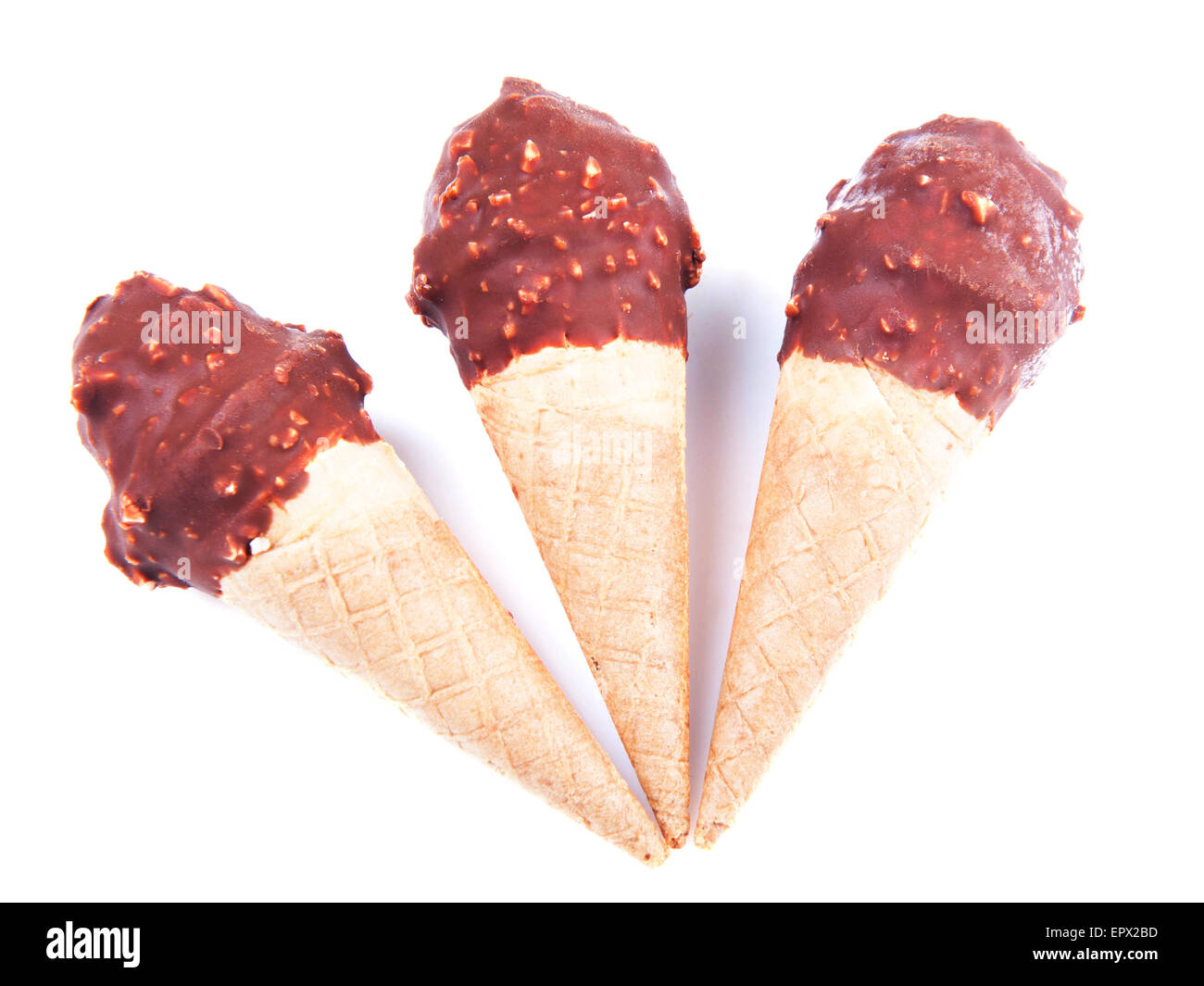 Three ice cream with chocolate isolated on white background Stock Photo