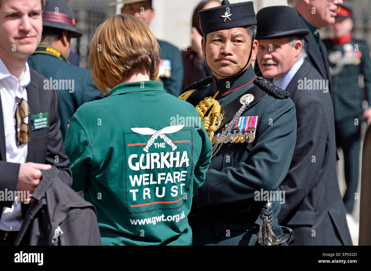 London, England, UK. Gurkhas gather at the Gurkha Memorial in London ...