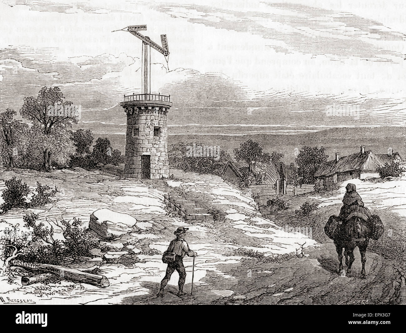 An aerial telegraph post in the 18th century. Stock Photo