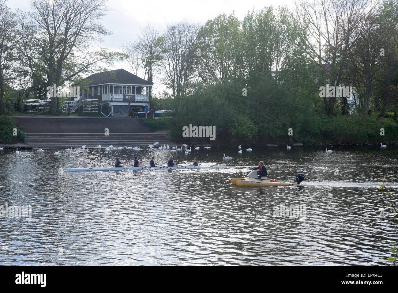 Birmingham University rowing club boathouse on the river Severn in