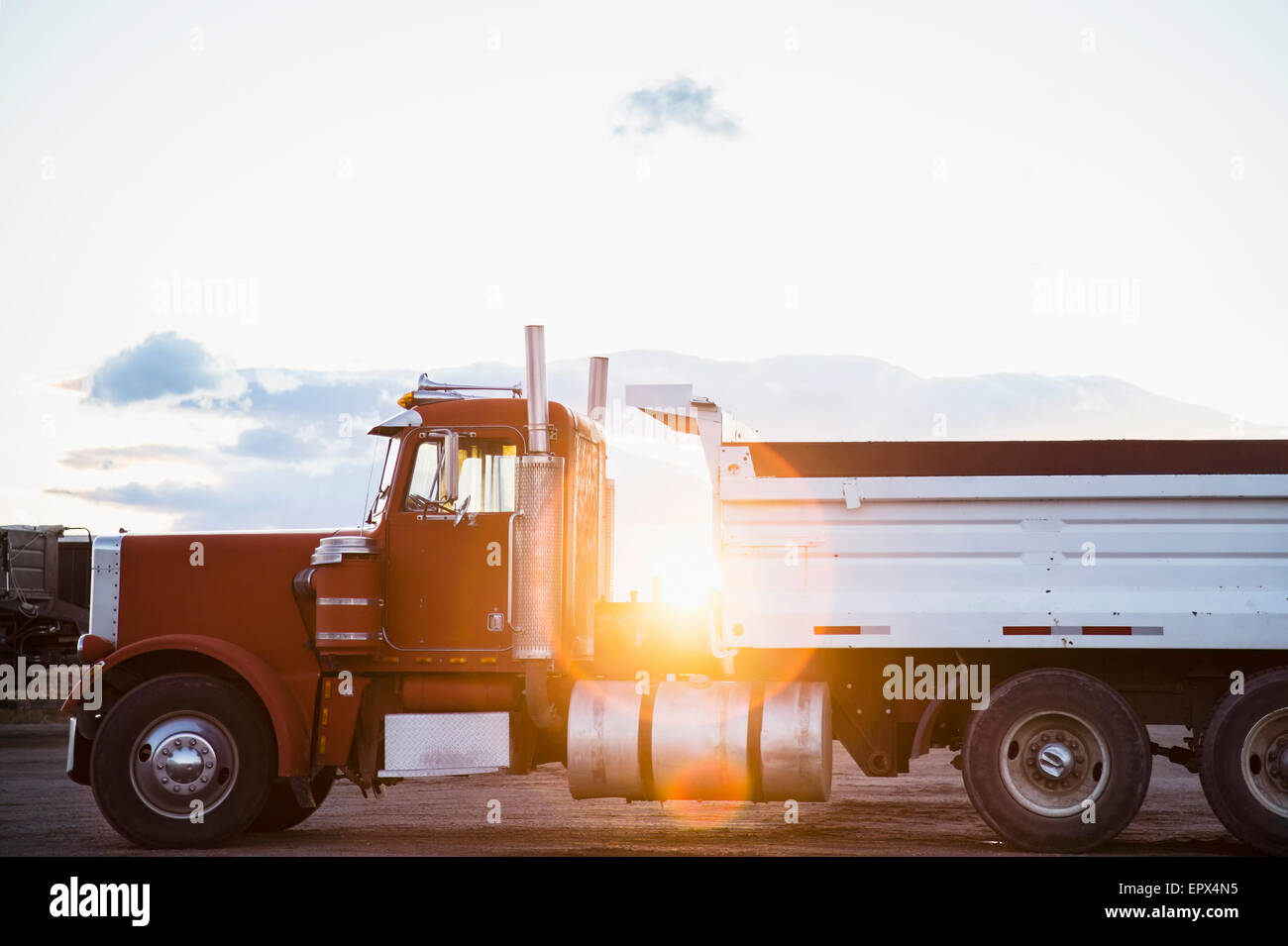 USA, Colorado, Red semi-truck on road Stock Photo