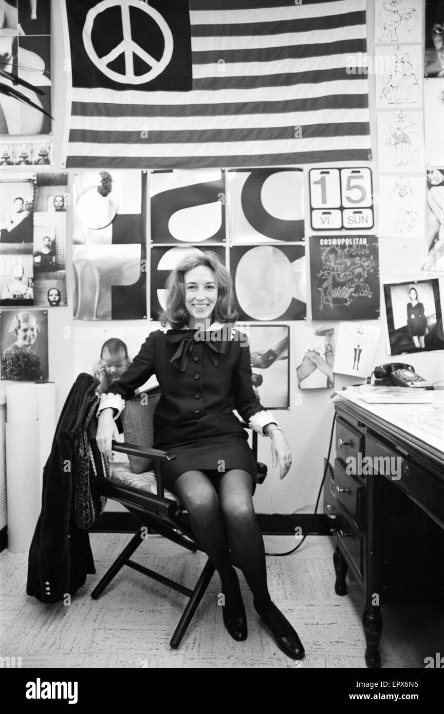 Helen Gurley Brown, February 18, 1922 to August 13, 2012, American author, publisher, and businesswoman. Notably, she was editor-in-chief of Cosmopolitan magazine for 32 years.  Pictured in her New York Office, 22nd May 1970. Stock Photo