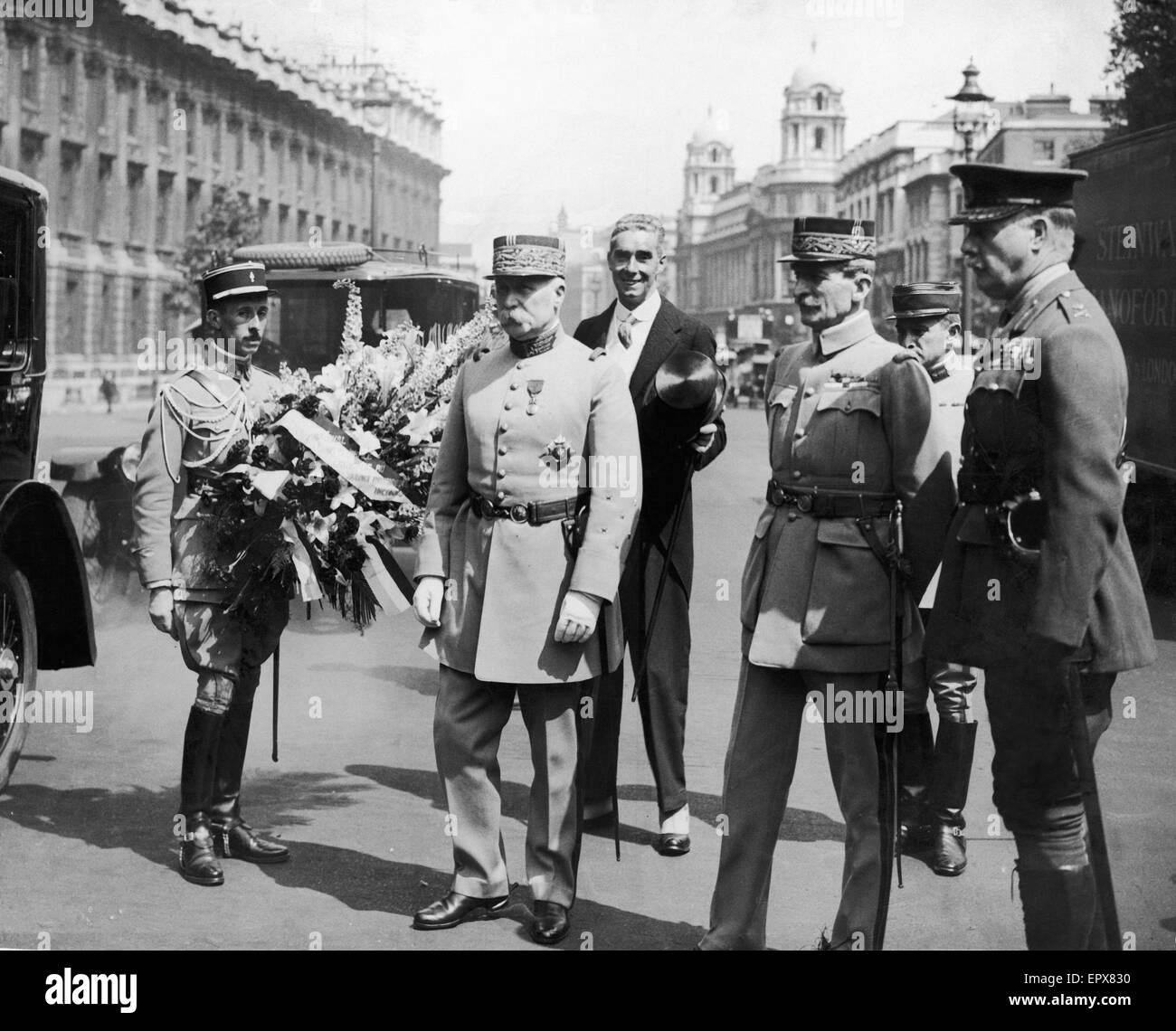 Field Marshal Petain places a wreath at the Cenotaph Circa June 1922 Stock Photo