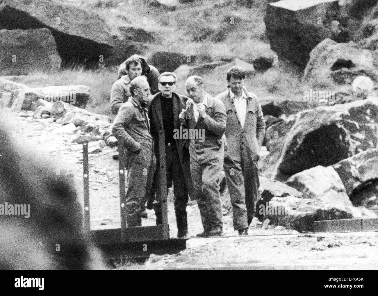 Ian Brady, child killer on Saddleworth Moor, where he attempted to pinpointed the peat bog graves of newly confessed victims Keith Bennett and Pauline Reade, 4th July 1987.  Also pictured, Detective Chief Superintendent Peter Topping of Greater Manchester Stock Photo