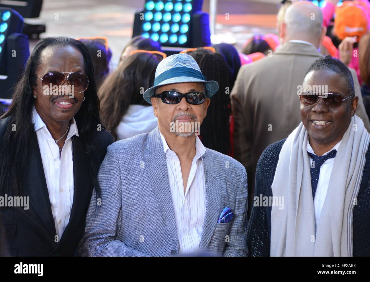 New York, NY, USA. 22nd May, 2015. Earth Wind & Fire: Verdine White, Ralph Johnson, Philip Bailey on stage for NBC Today Show Concert Series with Meghan Trainor, Rockefeller Plaza, New York, NY May 22, 2015. Credit:  Derek Storm/Everett Collection/Alamy Live News Stock Photo