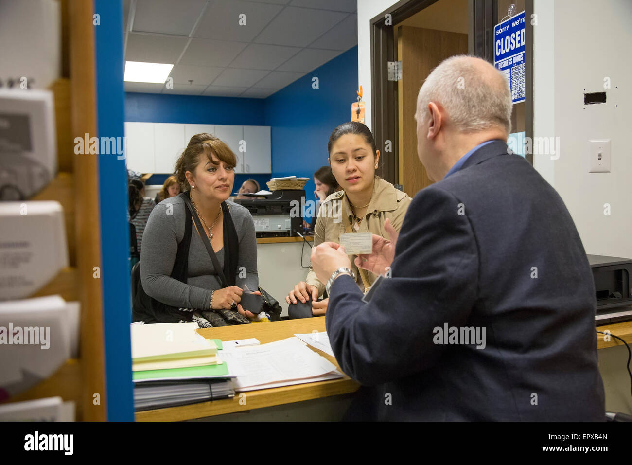 Detroit, Michigan - Counselors help immigrants with their applications for U.S. citizenship. Stock Photo