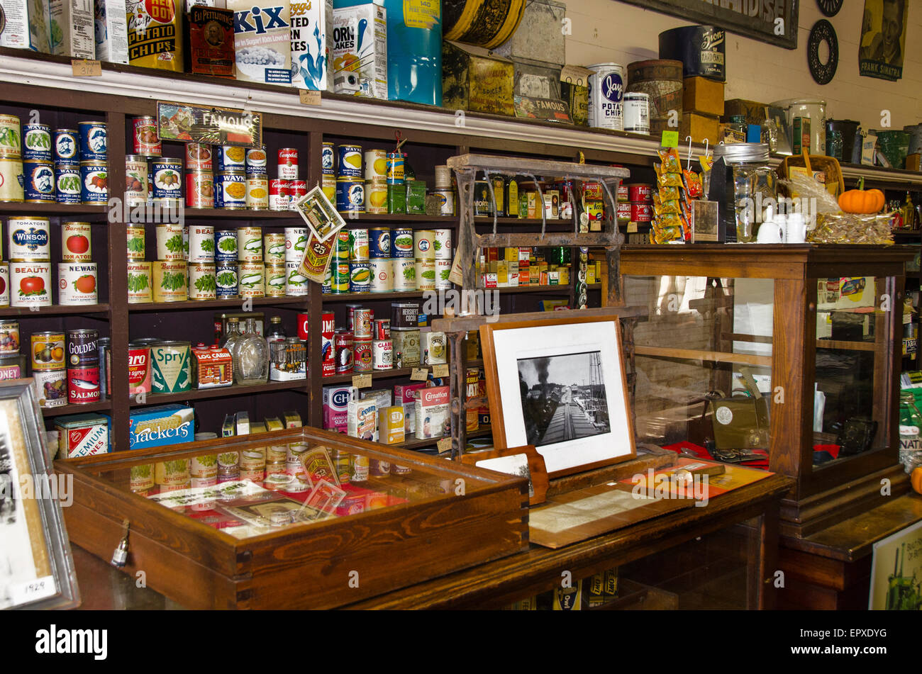 The interior of Burlingame's General Merchandise store in Froelich, Iowa, one of the country's earliest department stores. Stock Photo