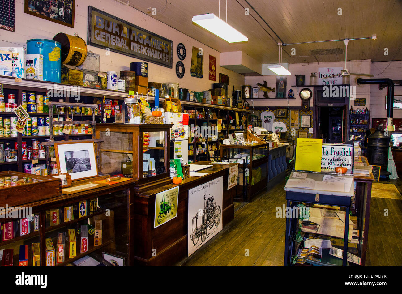 The interior of Burlingame's General Merchandise store in Froelich, Iowa,  one of the country's earliest department stores Stock Photo