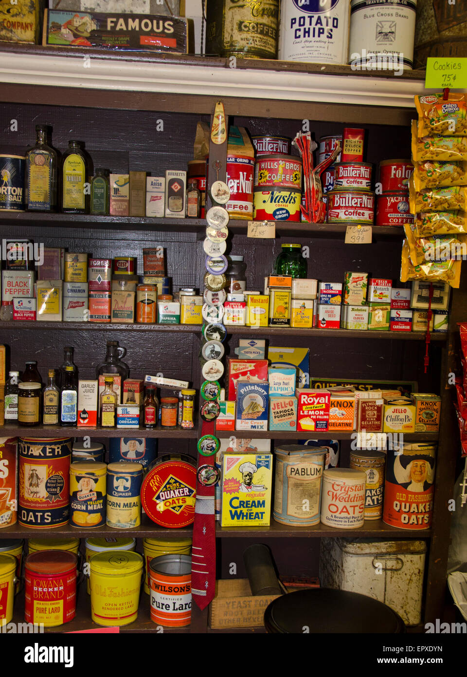 Shelves at Burlingame's General Merchandise, one of the country's earliest department stores founded in 1890.in  Froelich Iowa Stock Photo