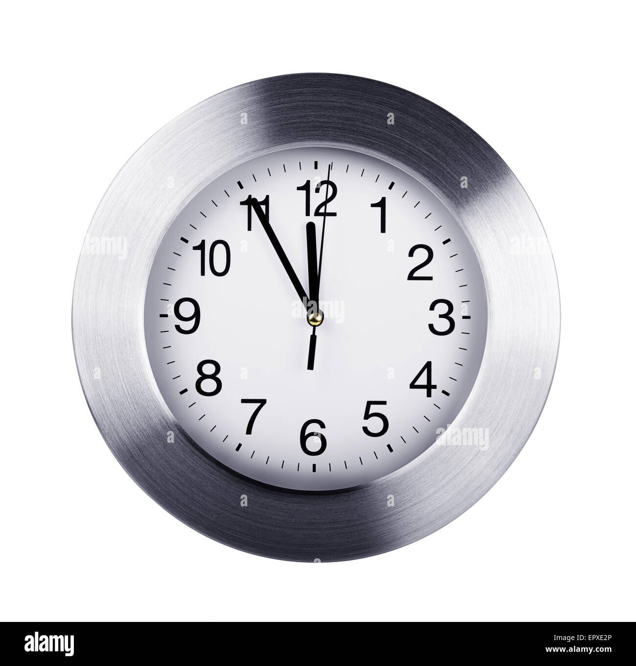 Silver wall clock on a white background Stock Photo