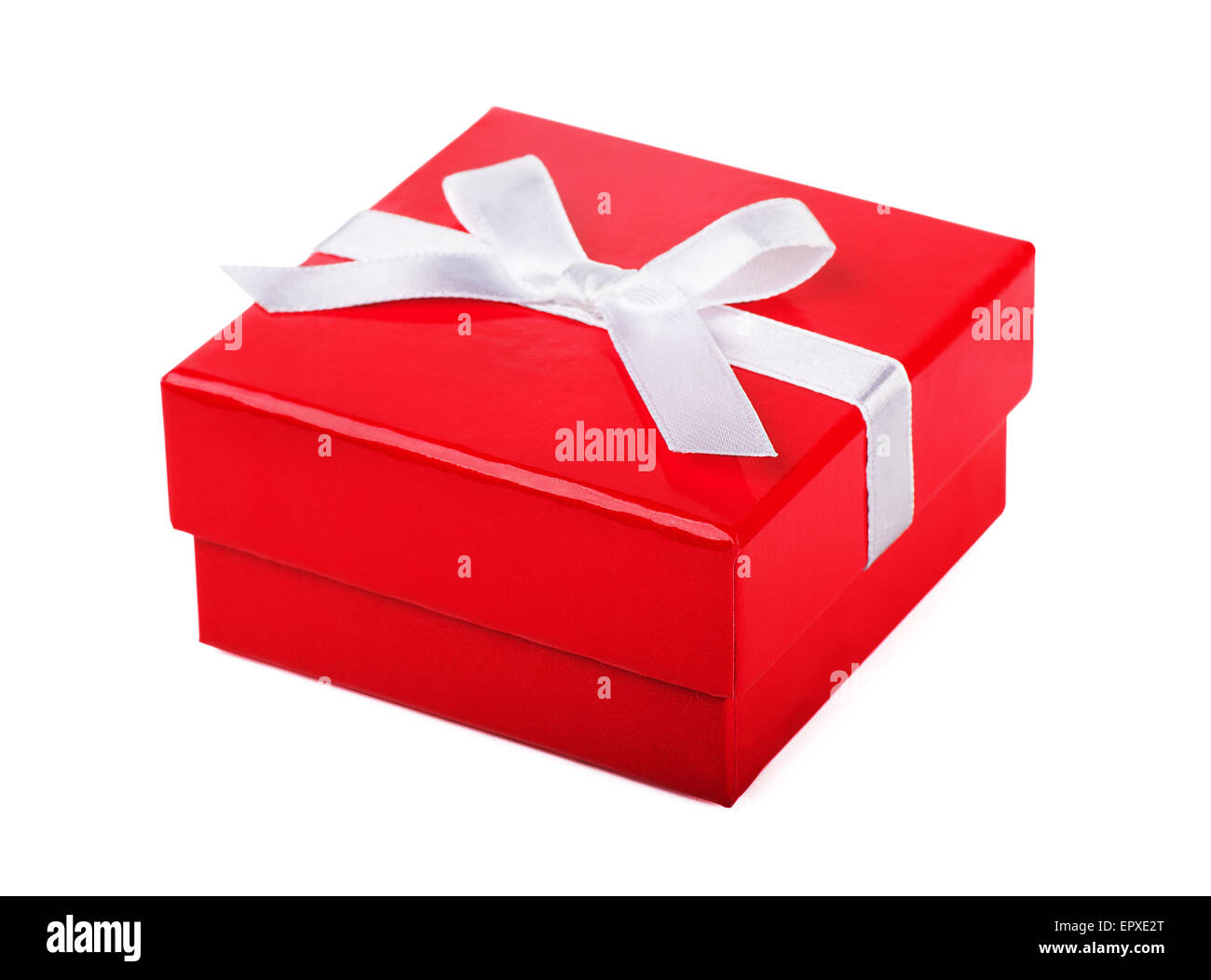 Red gift box on a white background Stock Photo - Alamy