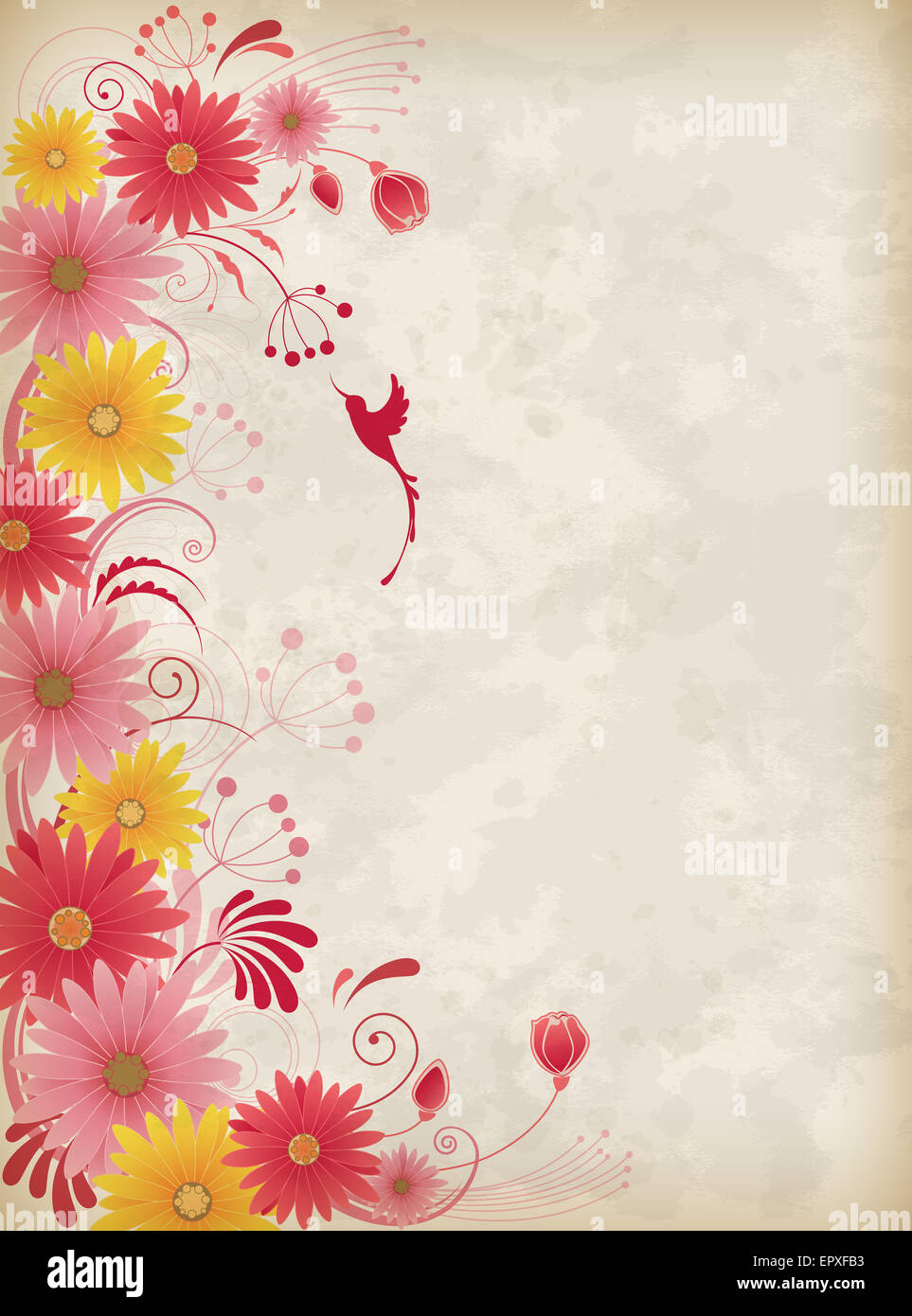Vintage background with red and yellow flowers Stock Photo - Alamy