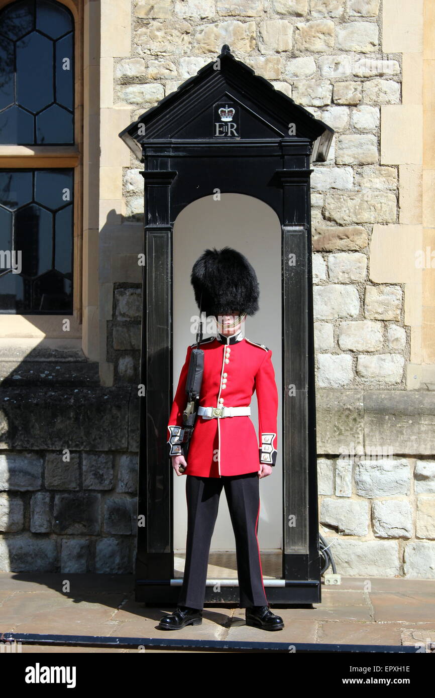 A Queen's Guard sentry on duty at the Tower of London Stock Photo